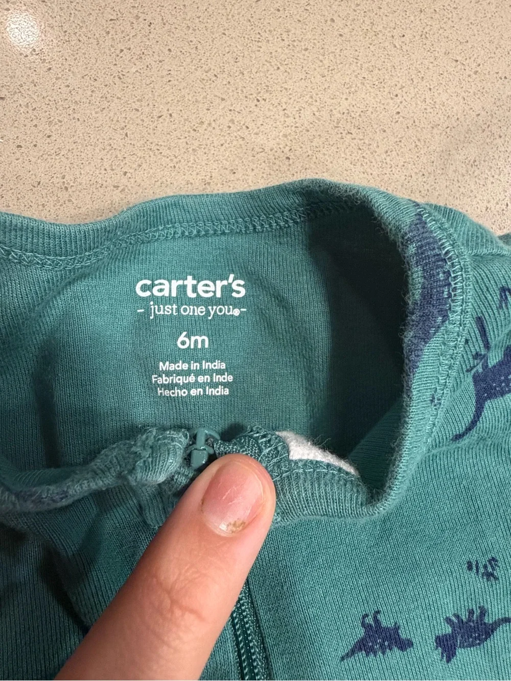 Carter's Teal Green Dinosaur Zip One-Piece Footie
